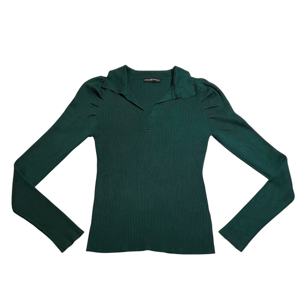 Almost Famous Ribbed Knit Collared Top Size Large Preppy Academia Colorful